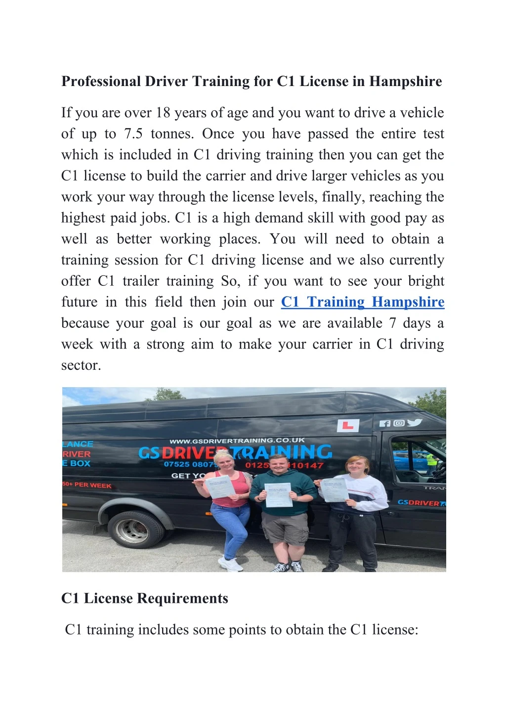professional driver training for c1 license