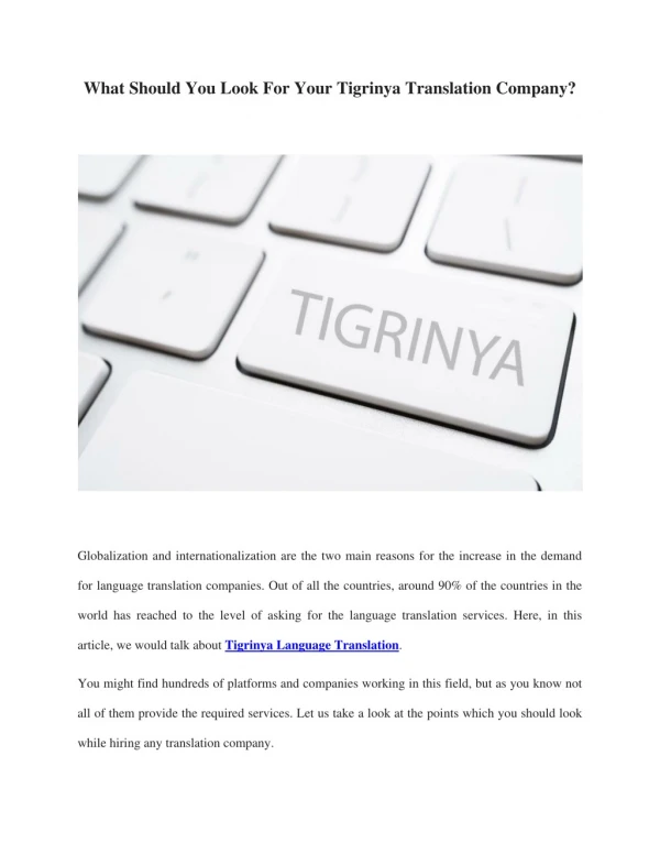 What Should You Look For Your Tigrinya Translation Company