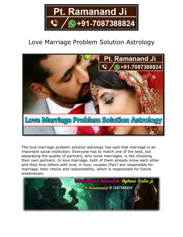 Love Marriage Problem Solution Astrology |  91-7087388824 | Pt. Ramanand Ji