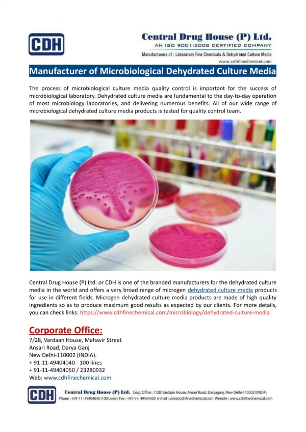 Manufacturer of Microbiological Dehydrated Culture Media