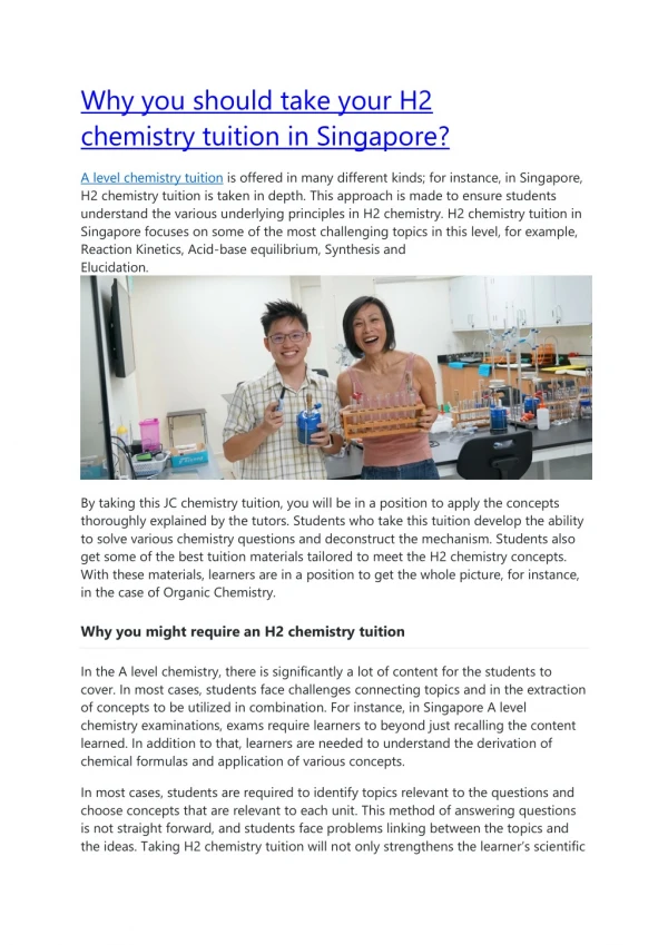 why you should take your h2 chemistry tuition