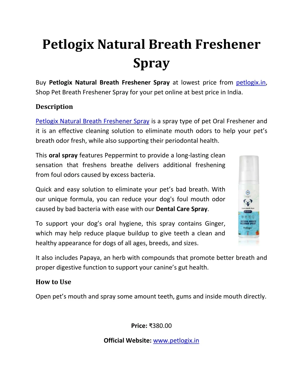petlogix natural breath freshener spray