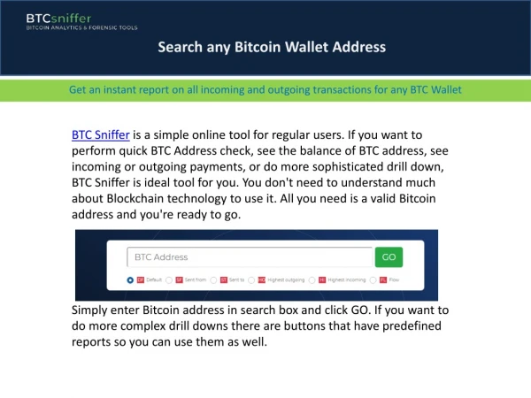 BTC Sniffer | Bitcoin Tools