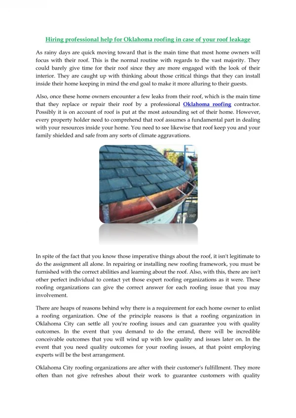 hiring professional help for oklahoma roofing