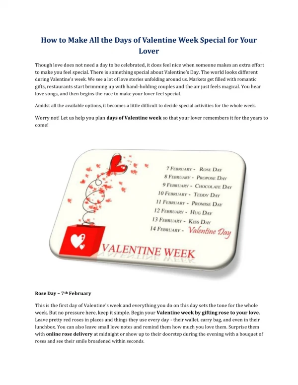 how to make all the days of valentine week