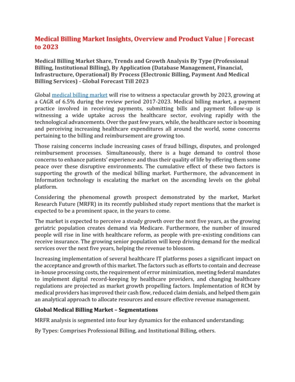 medical billing market insights overview