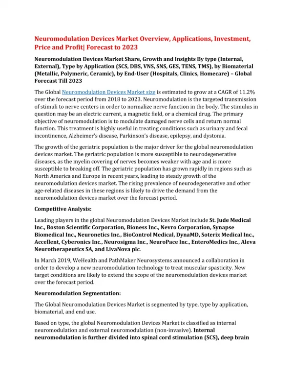 neuromodulation devices market overview