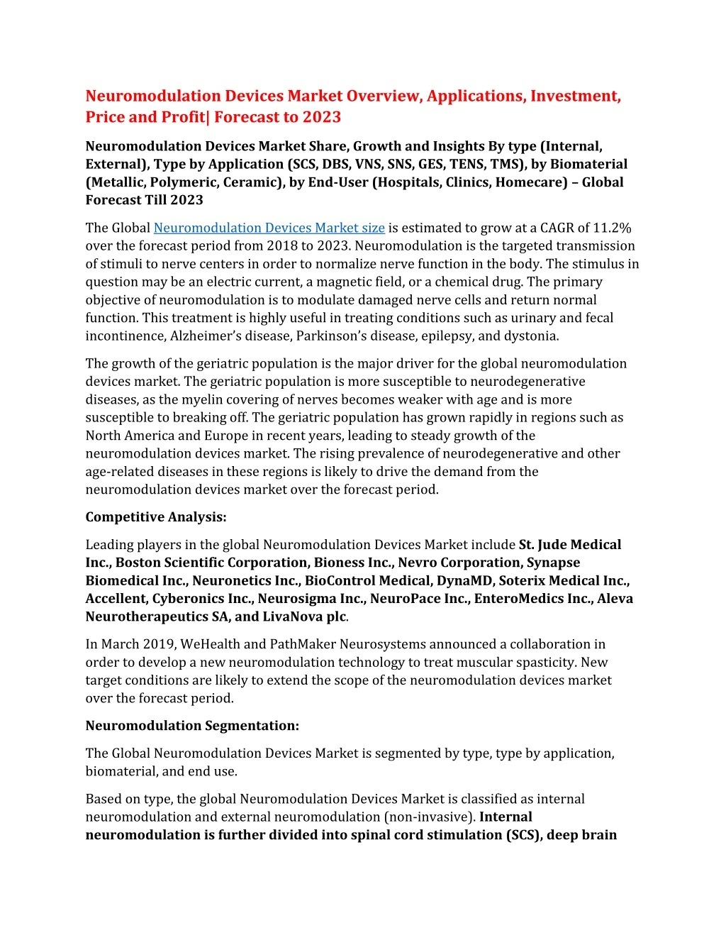 neuromodulation devices market overview