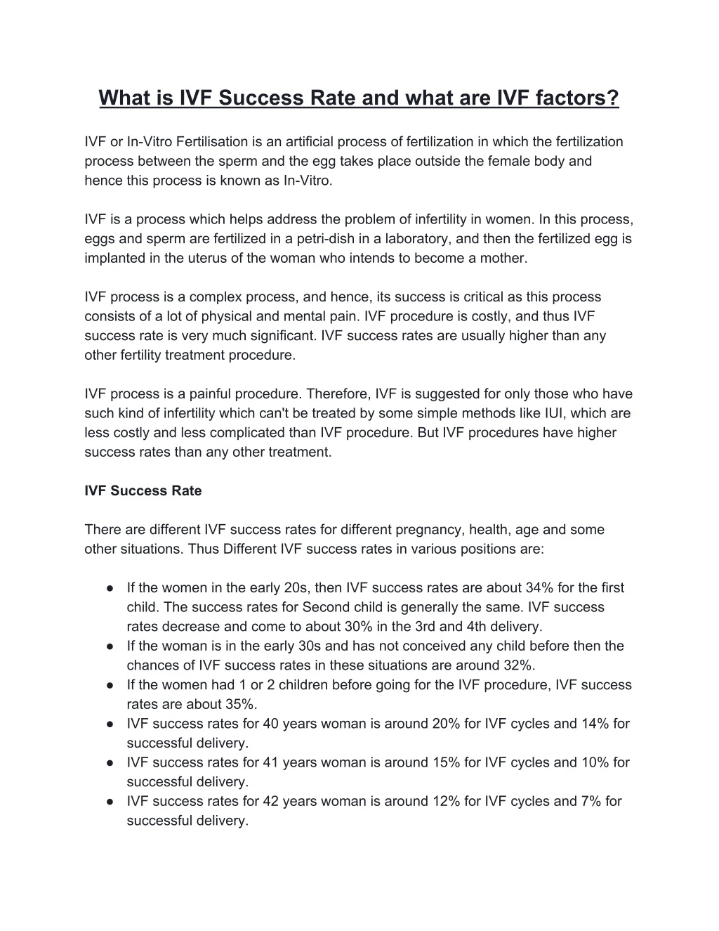 what is ivf success rate and what are ivf factors
