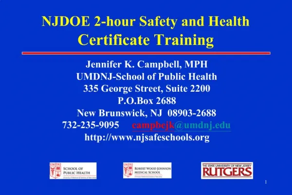 NJDOE 2-hour Safety and Health Certificate Training