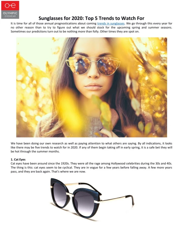 Sunglasses for 2020: Top 5 Trends to Watch For