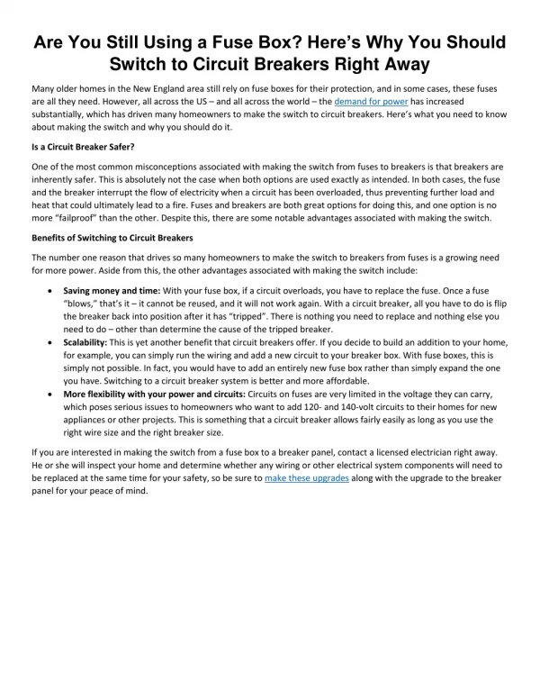 Are You Still Using a Fuse Box? Here’s Why You Should Switch to Circuit Breakers Right Away