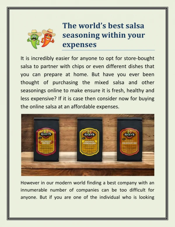 The world’s best salsa seasoning within your expenses