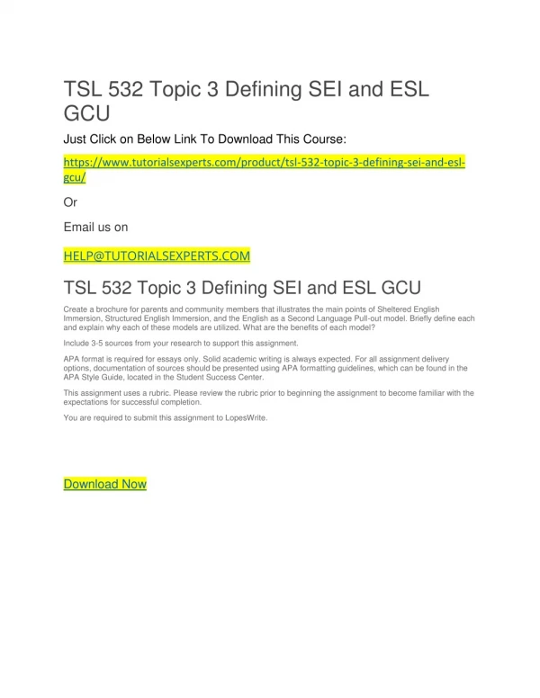 TSL 532 Topic 3 Defining SEI and ESL GCU