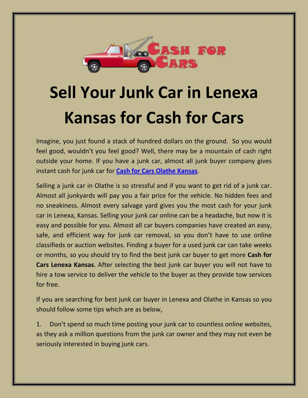 sell your junk car in lenexa kansas for cash