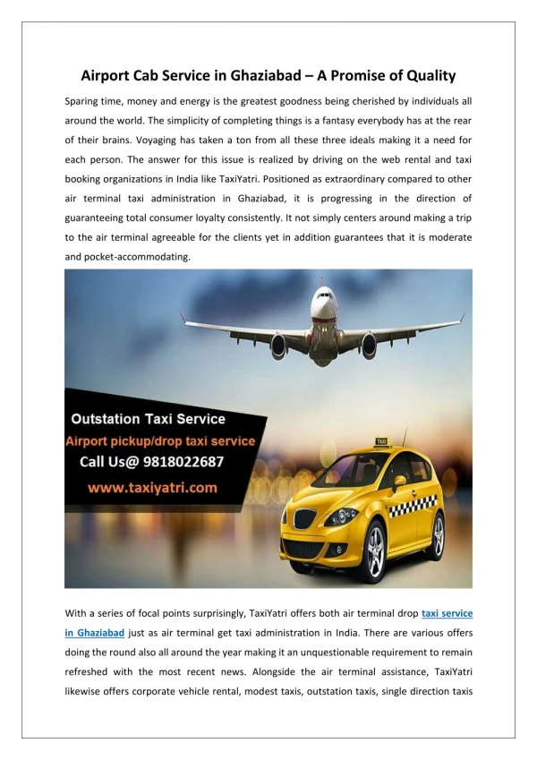 Airport Cab Service in Ghaziabad – A Promise of Quality