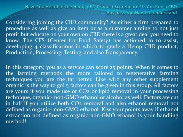 Have You Heard of the Hemp CBD Product Scoreboard