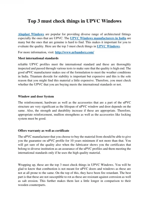 top 3 must check things in upvc windows