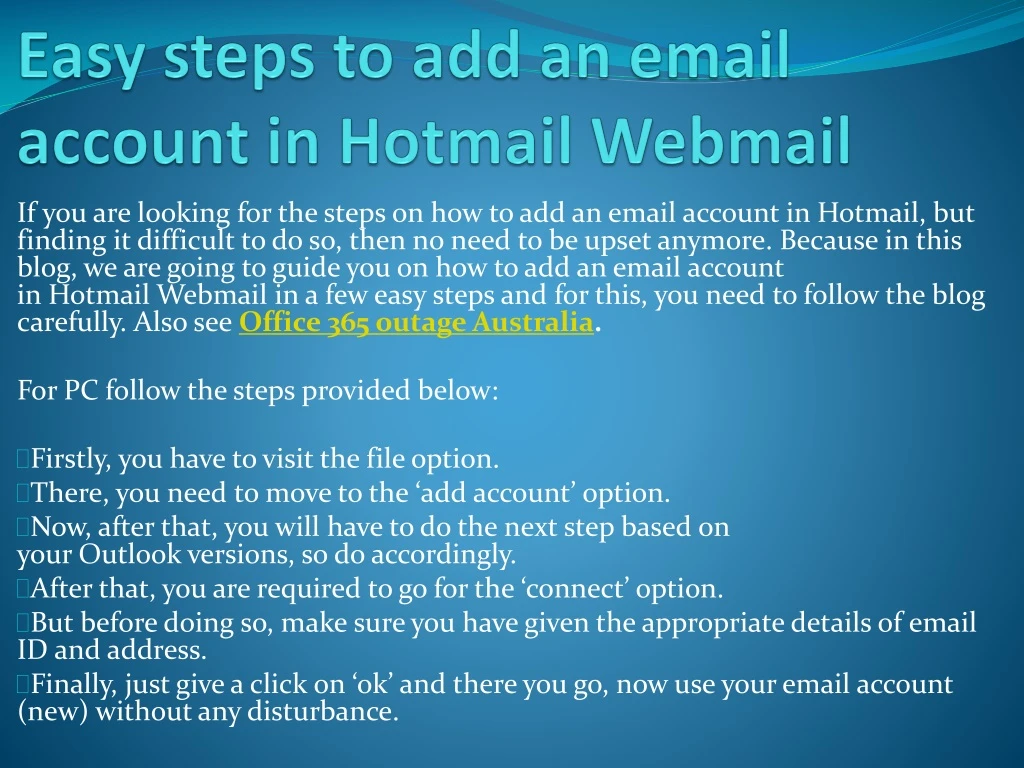 easy steps to add an email account in hotmail webmail