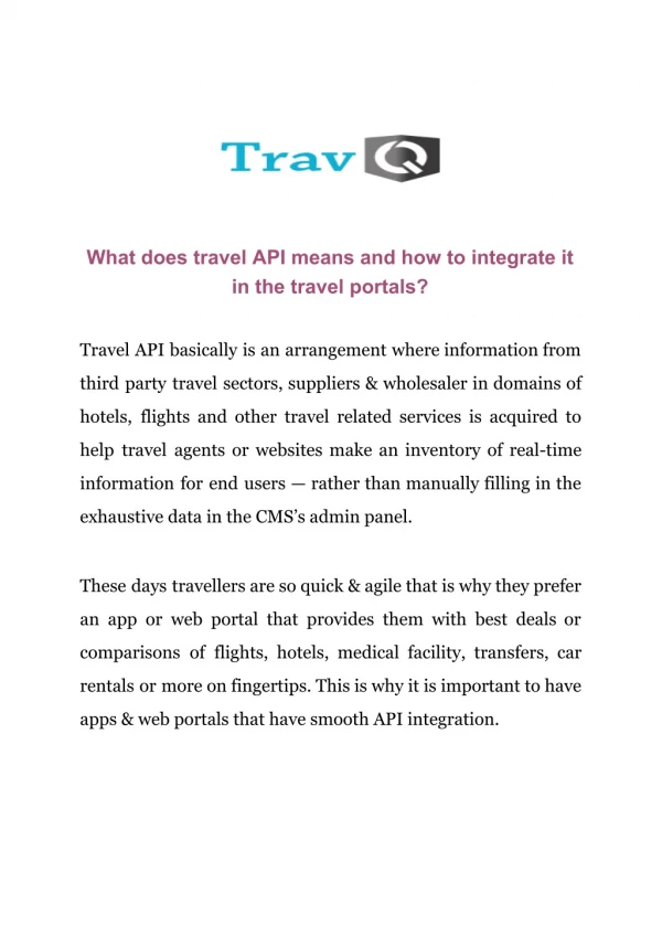 What does travel API means and how to integrate it in the travel portals?