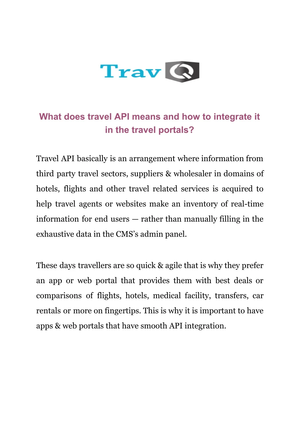 what does travel api means and how to integrate
