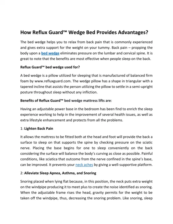 How Reflux Guard™ Wedge Bed Provides Advantages?