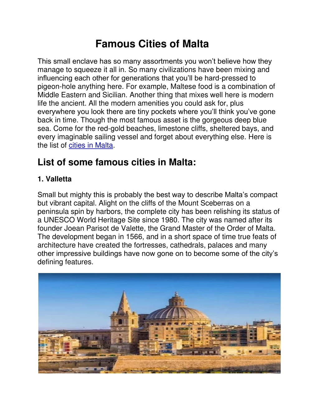 famous cities of malta