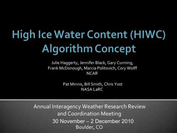 High Ice Water Content HIWC Algorithm Concept