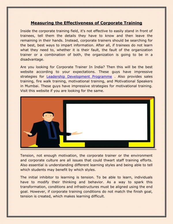 measuring the effectiveness of corporate training