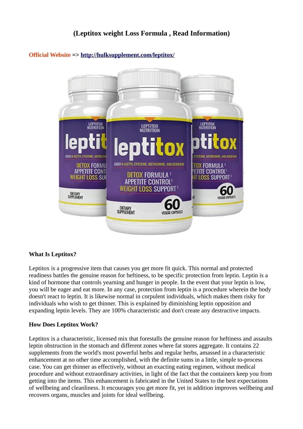 leptitox weight loss formula read information