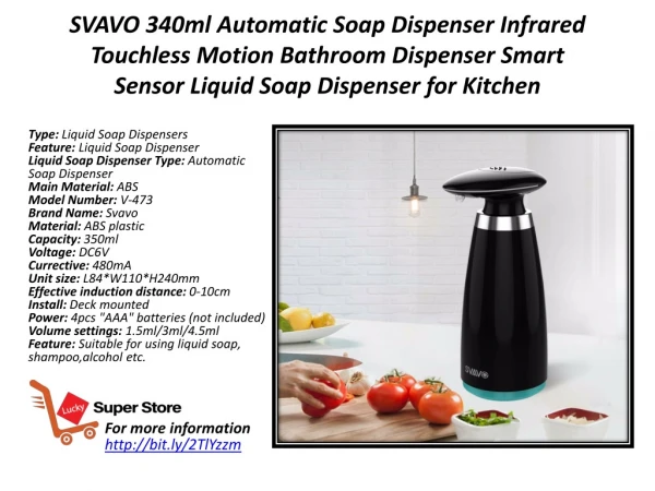 SVAVO 340ml Automatic Soap Dispenser Infrared Touchless Motion Bathroom Dispenser Smart Sensor Liquid Soap Dispenser for