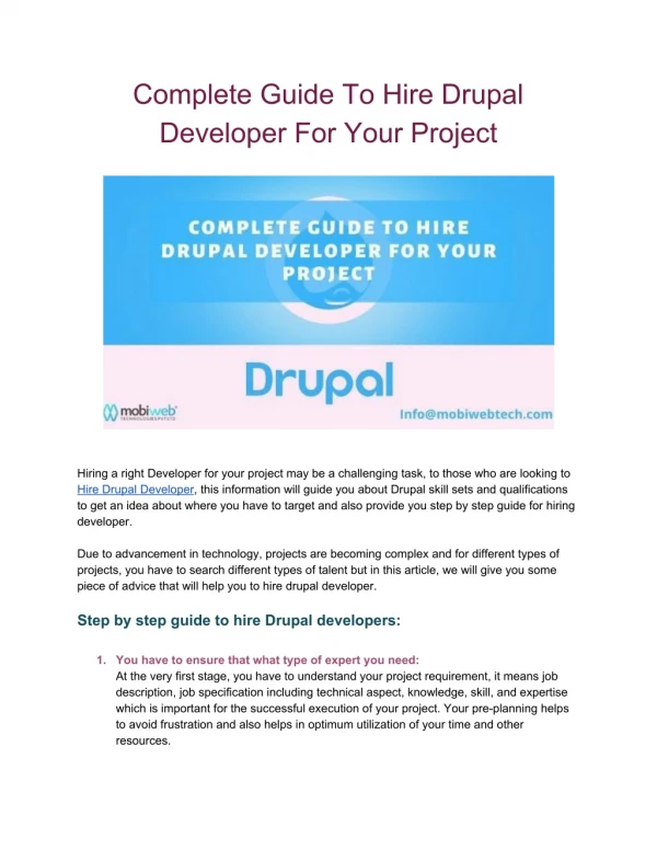 Complete Guide To Hire Drupal Developer For Your Project