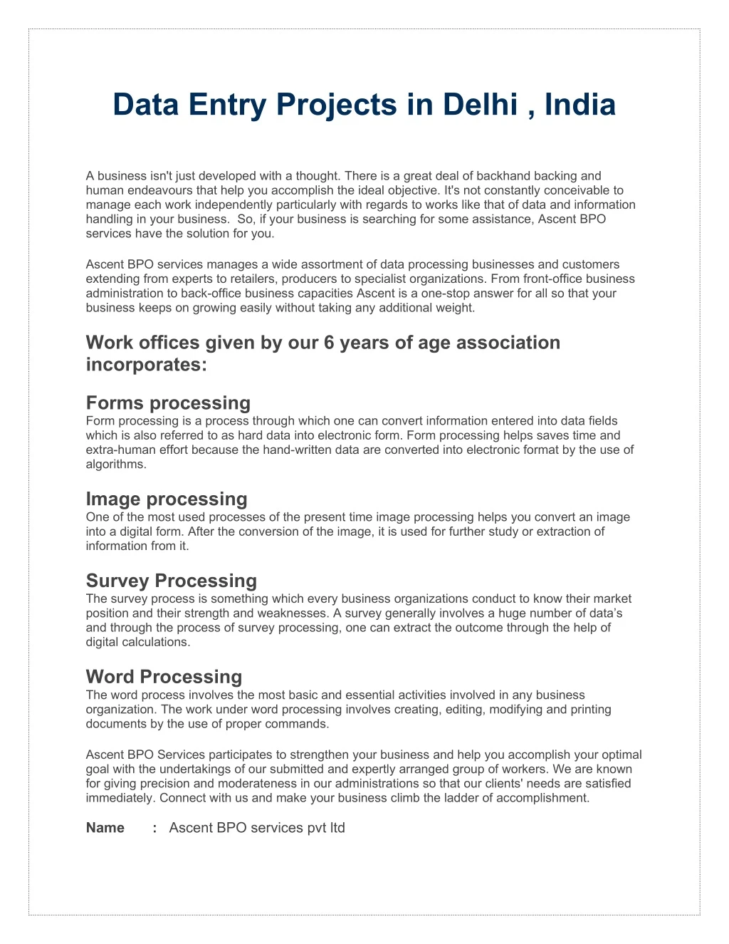 data entry projects in delhi india