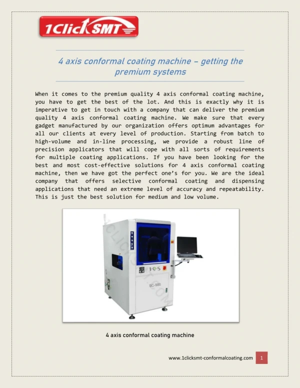 4 axis conformal coating machine – getting the premium 