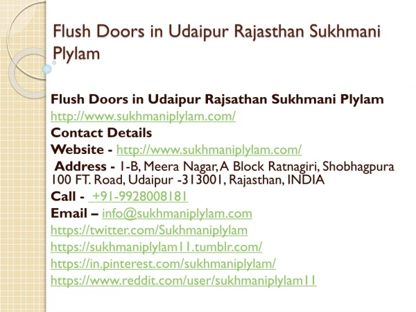 Flush Doors in Udaipur Rajasthan Sukhmani Plylam