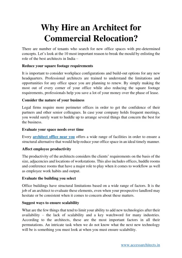 why hire an architect for commercial relocation