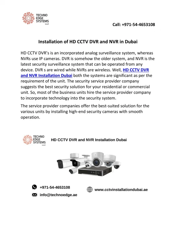 PPT - Installation of HD CCTV DVR and NVR in Dubai PowerPoint ...