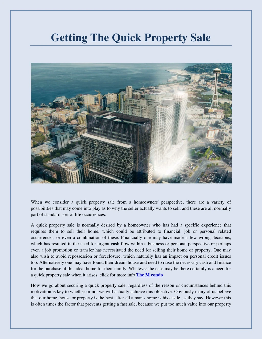 getting the quick property sale