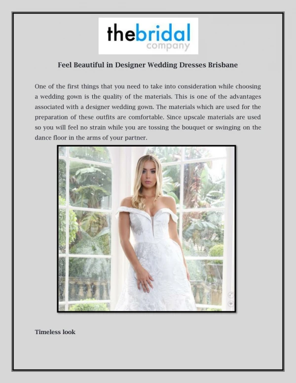 Feel Beautiful in Designer Wedding Dresses Brisbane