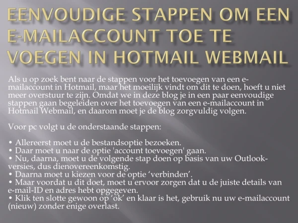 eenvoudige stappen om een e mailaccount toe te voegen in hotmail webmail