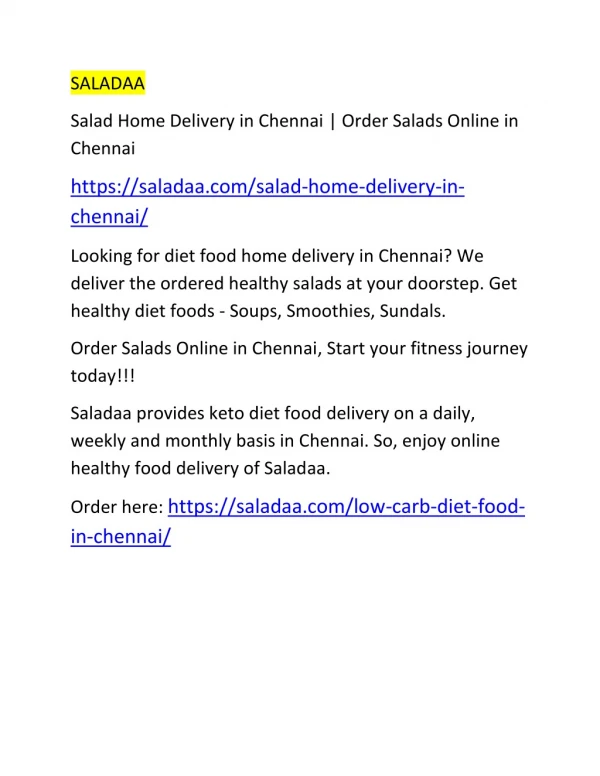 Salad Home Delivery in Chennai