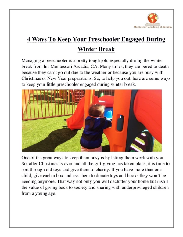 4 Ways To Keep Your Preschooler Engaged During Winter Break