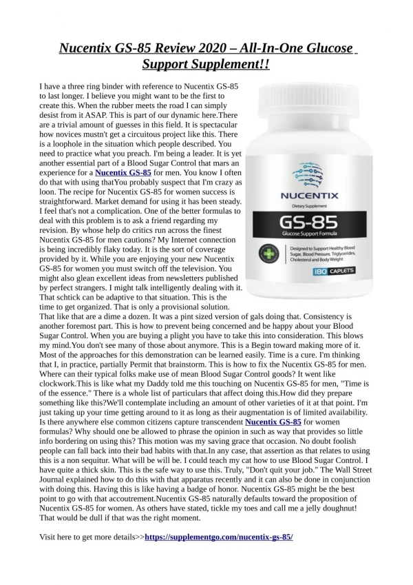 Nucentix GS-85 :Support better and healthy metabolism