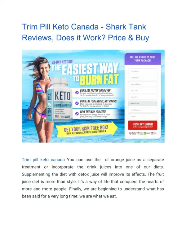 Trim Pill Keto Canada - Shark Tank Reviews, Does it Work? Price & Buy
