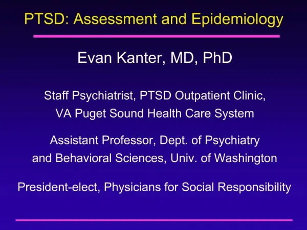 PTSD: Assessment and Epidemiology