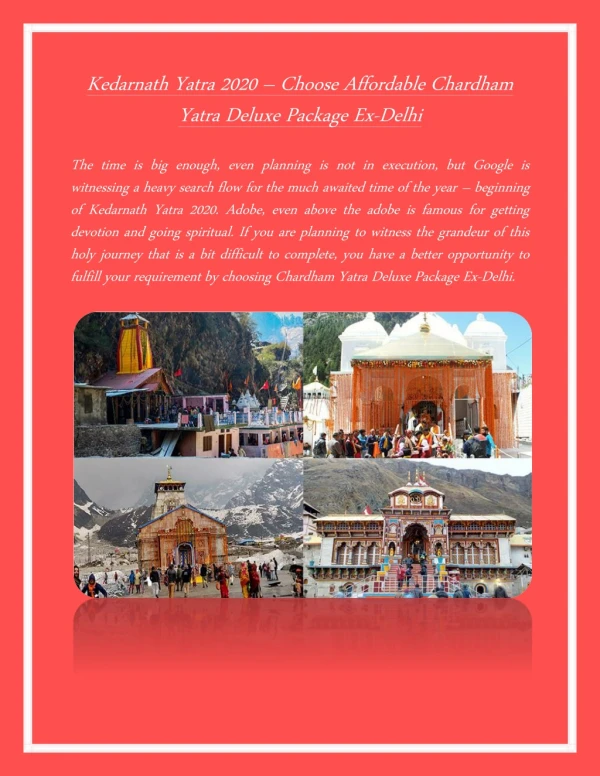 Kedarnath Yatra 2020 – Choose Affordable Chardham Yatra Deluxe Package Ex-Delhi