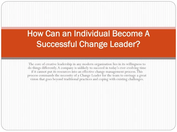 Shalamon Duke | How Can an Individual Become A Successful Change Leader.