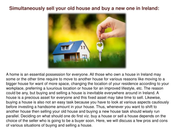 Simultaneously sell your old house and buy a new one in Ireland