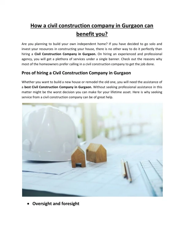 Hire reliable Civil Construction Company in Gurgaon | Sana Associates