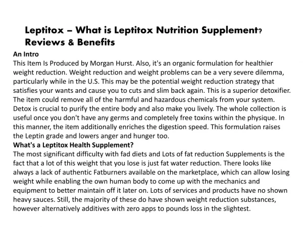 Leptitox – What is Leptitox Nutrition Supplement? Reviews & Benefits